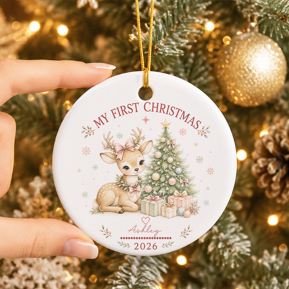 Baby Deer First Christmas Ornament 2026, Personalized Ornament, New Baby Christmas Gift