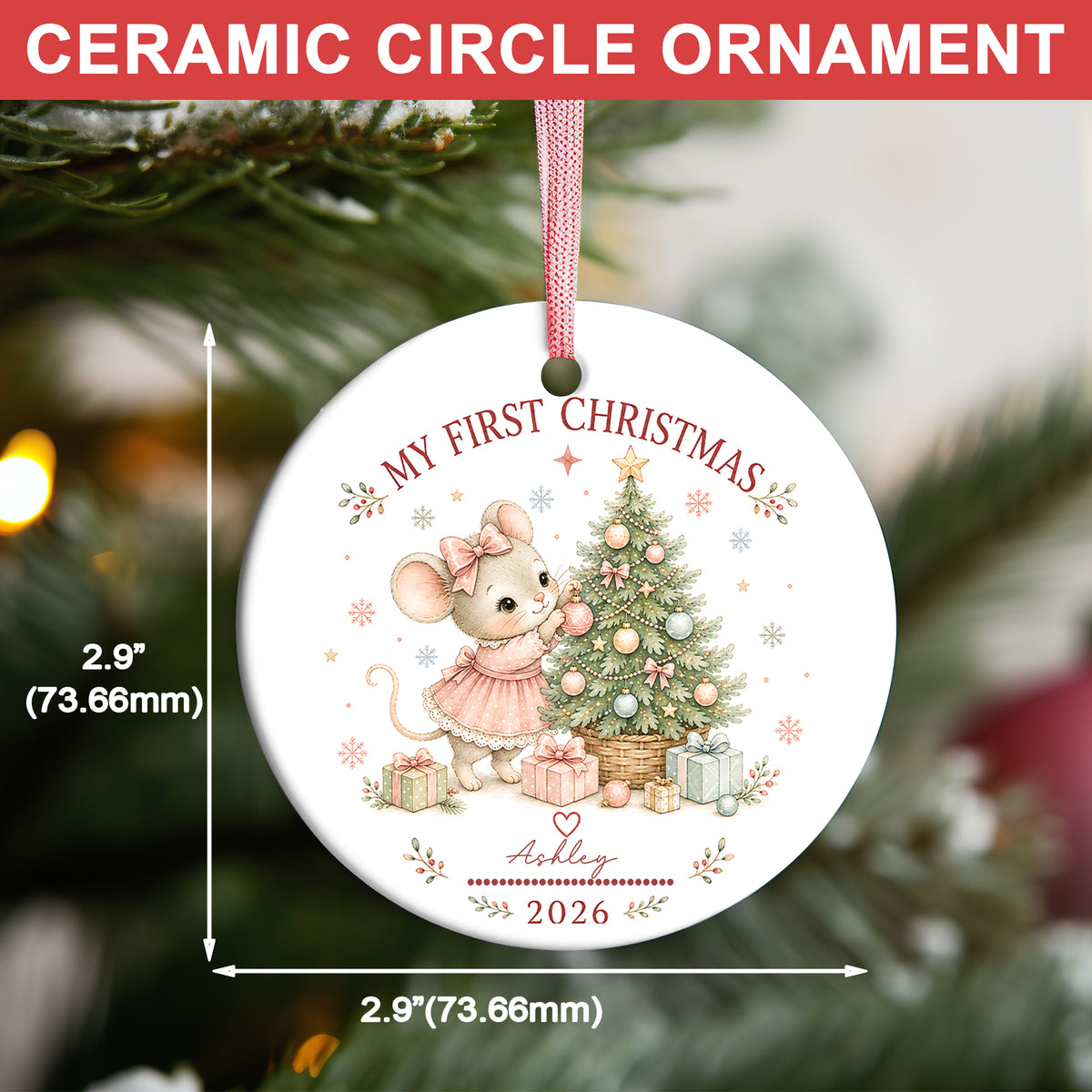 Baby Mouse First Christmas Ornament 2026, Personalized Ornament, New Baby Christmas Gift