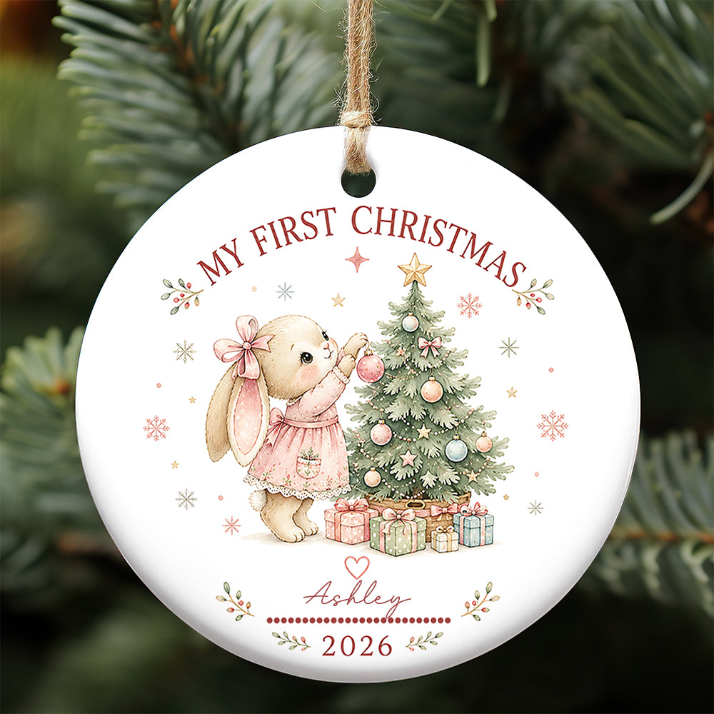 Baby Rabbit First Christmas Ornament 2026, Personalized Ornament, New Baby Christmas Gift
