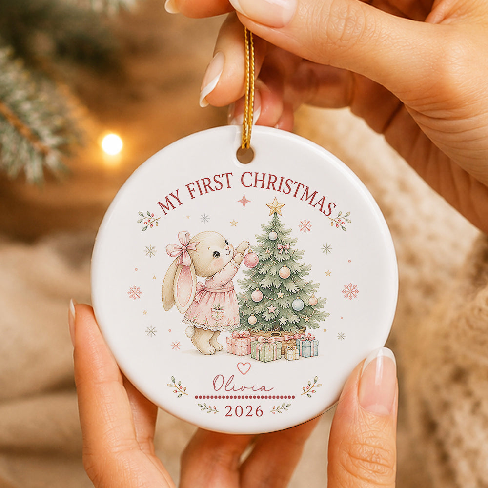 Baby Rabbit First Christmas Ornament 2026, Personalized Ornament, New Baby Christmas Gift