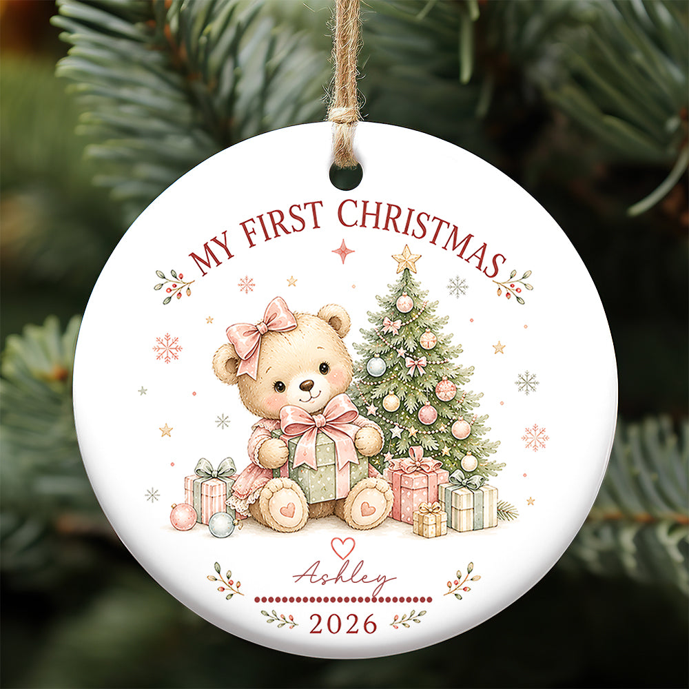 Baby Teddy First Christmas Ornament 2026, Personalized Ornament, New Baby Christmas Gift