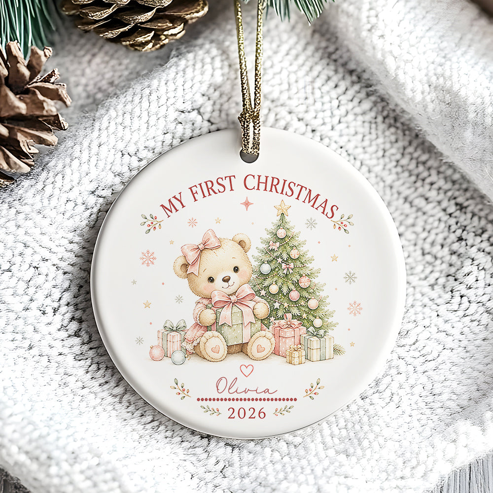 Baby Teddy First Christmas Ornament 2026, Personalized Ornament, New Baby Christmas Gift