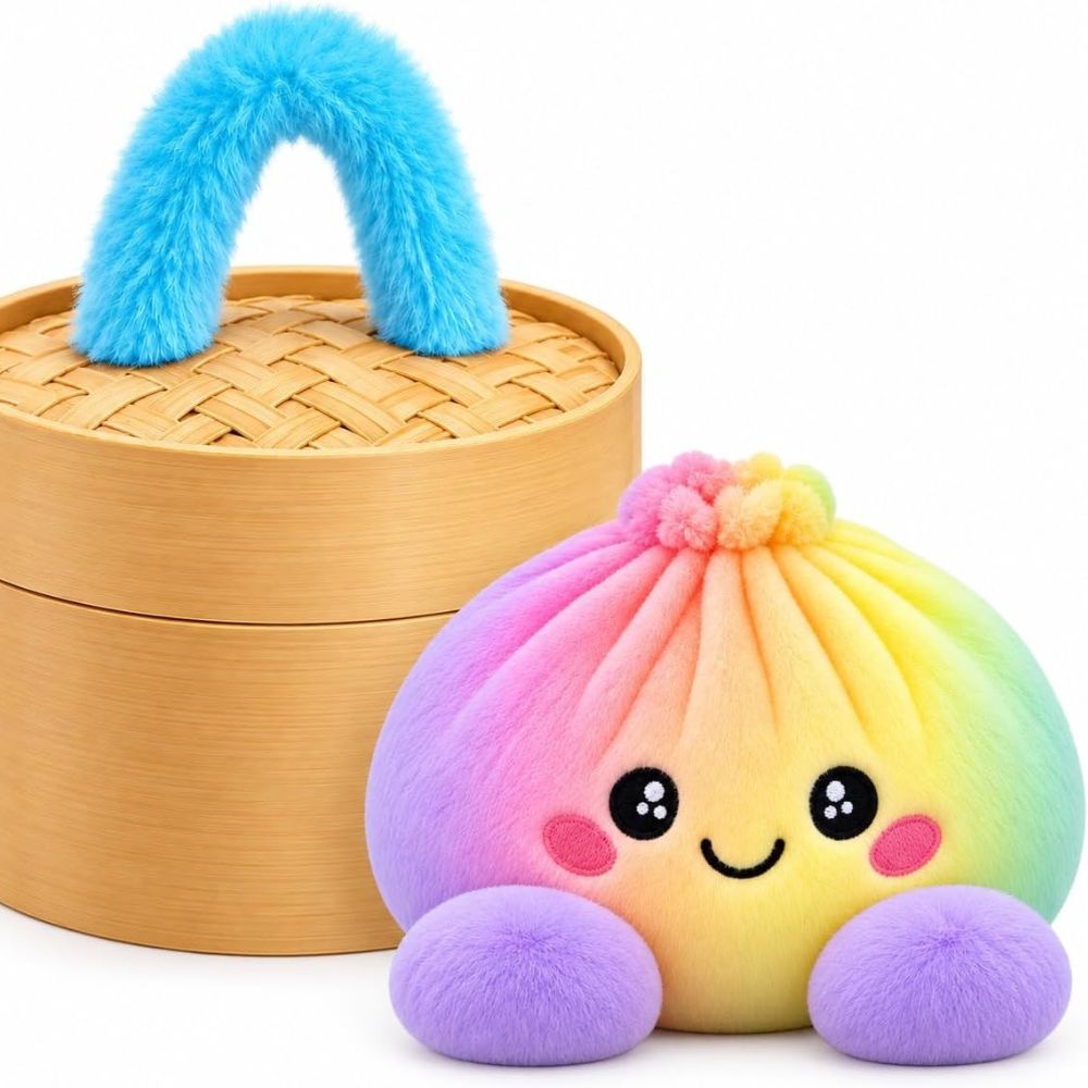 Cute Plush Dumpling Soft Rainbow Squishies with Steamer for Adults Gift
