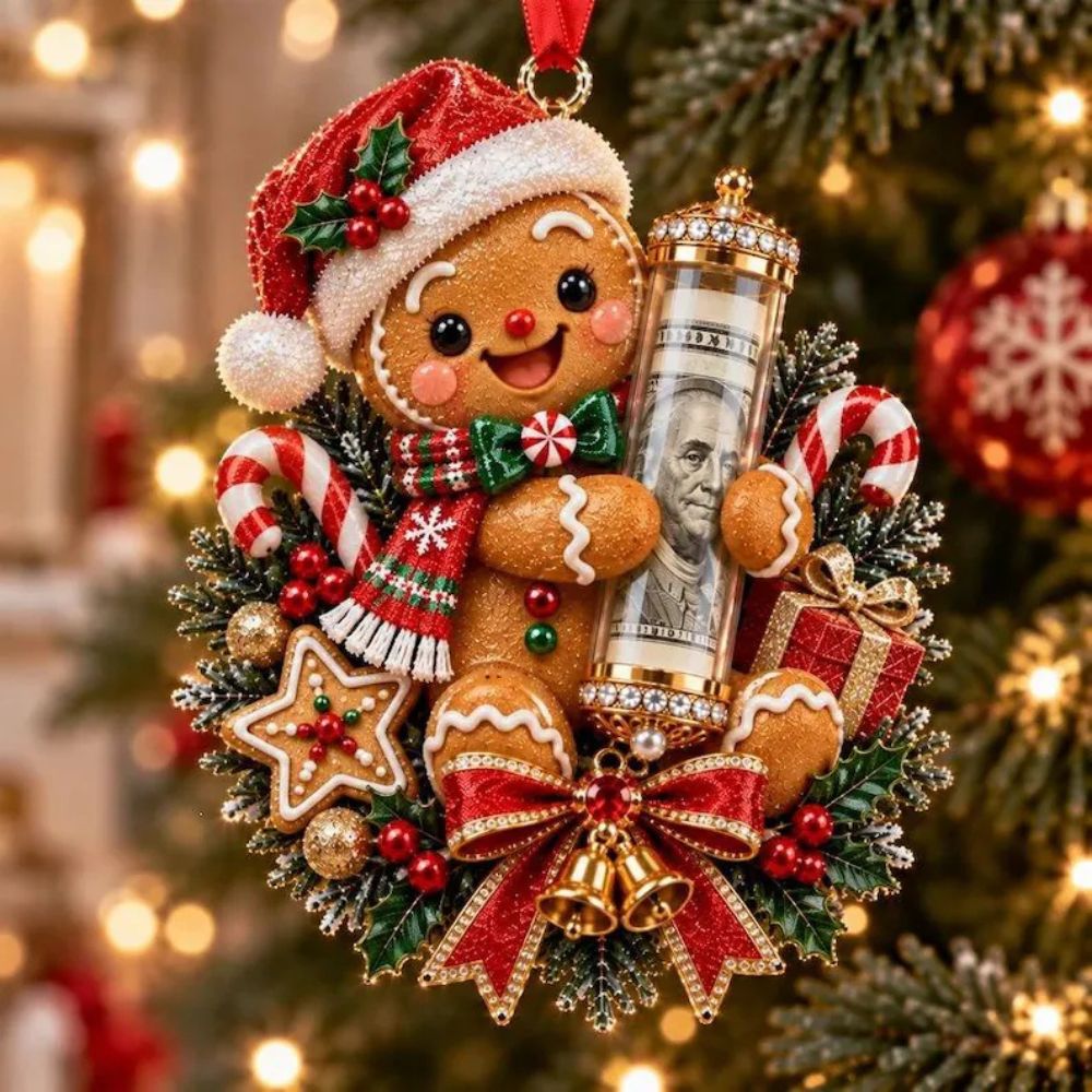 Christmas Cute Animal Cash Gift Ornament, Clear Acrylic Money Holder, Xmas Tree Hanging Decoration For Family