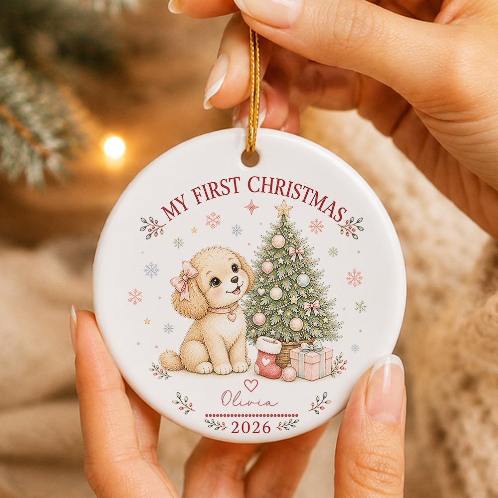 Baby Puppy First Christmas Ornament 2026, Personalized Ornament, New Baby Christmas Gift