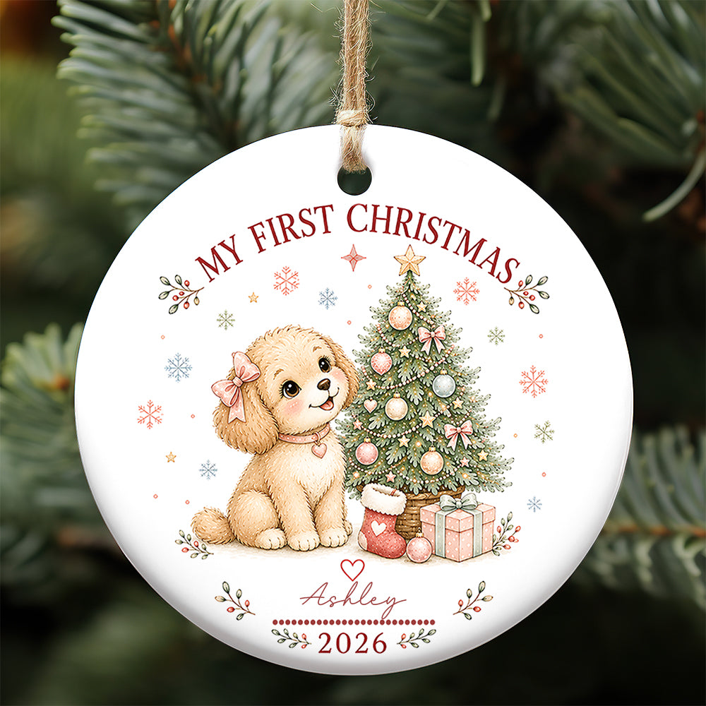 Baby Puppy First Christmas Ornament 2026, Personalized Ornament, New Baby Christmas Gift