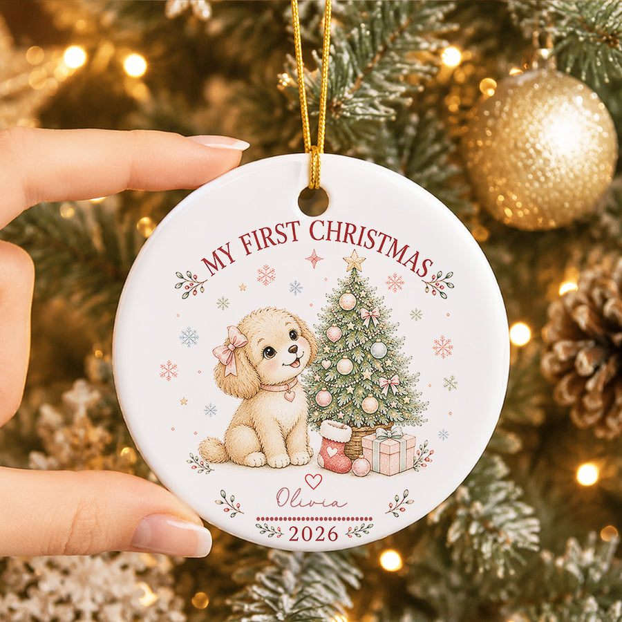 Baby Puppy First Christmas Ornament 2026, Personalized Ornament, New Baby Christmas Gift