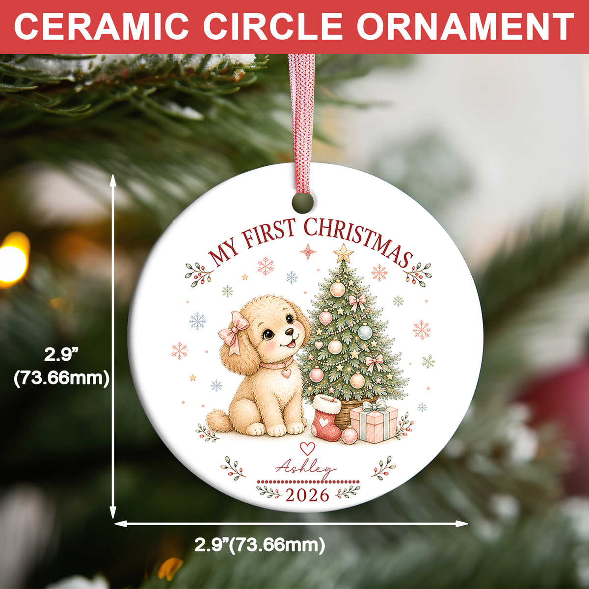 Baby Puppy First Christmas Ornament 2026, Personalized Ornament, New Baby Christmas Gift