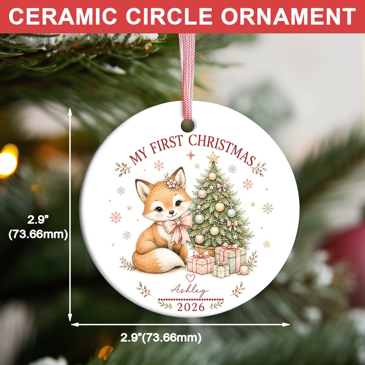 Baby Fox First Christmas Ornament 2026, Personalized Ornament, New Baby Christmas Gift