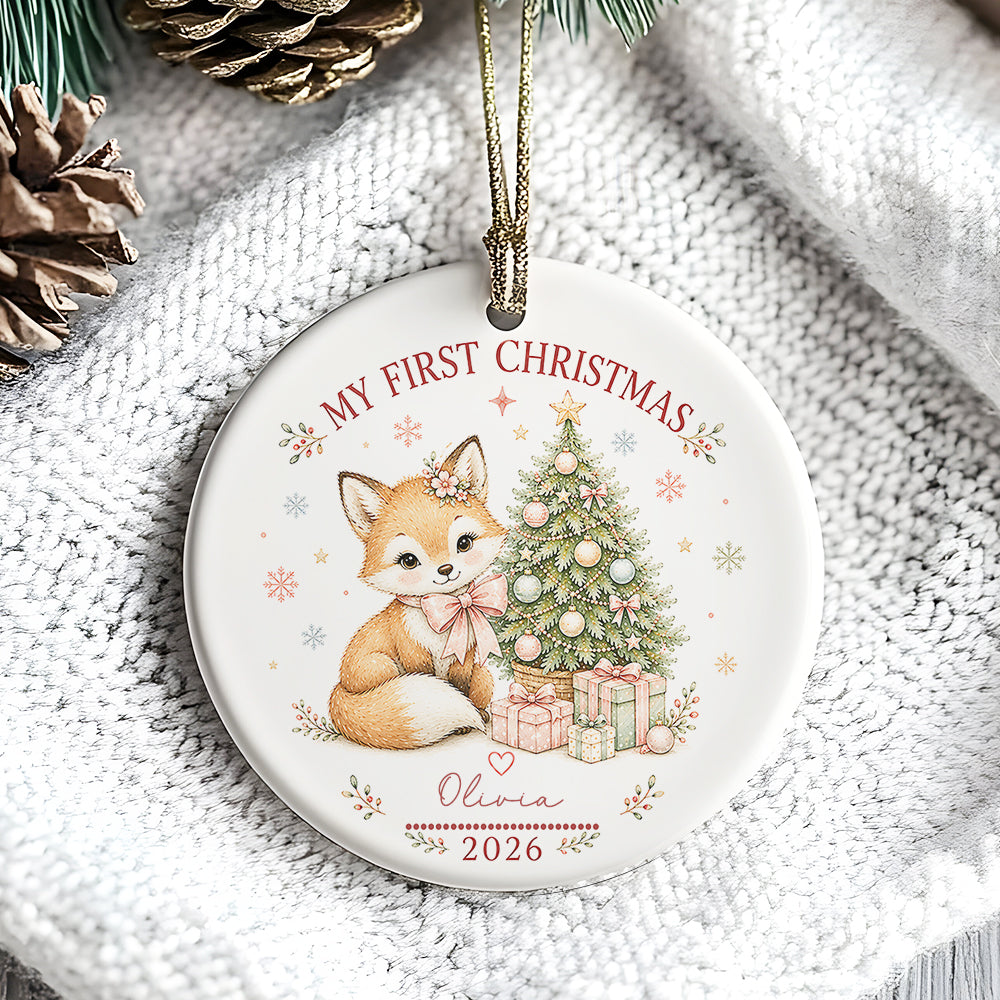 Baby Fox First Christmas Ornament 2026, Personalized Ornament, New Baby Christmas Gift