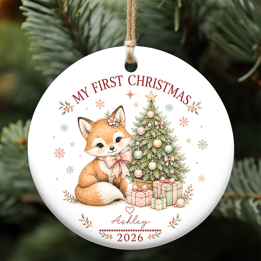 Baby Fox First Christmas Ornament 2026, Personalized Ornament, New Baby Christmas Gift