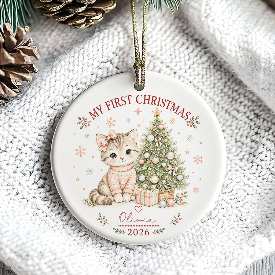 Baby Kitty First Christmas Ornament 2026, Personalized Ornament, New Baby Christmas Gift