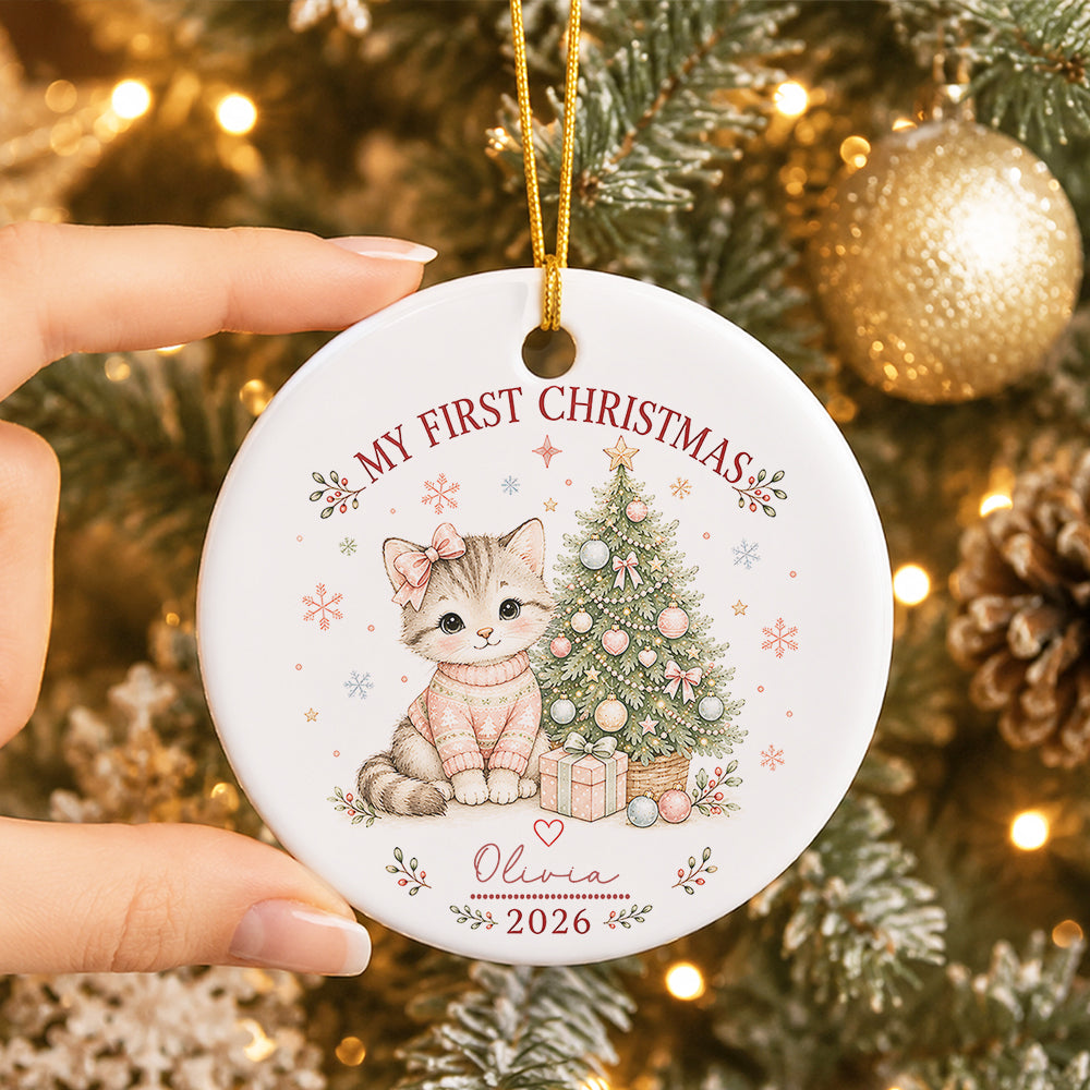 Baby Kitty First Christmas Ornament 2026, Personalized Ornament, New Baby Christmas Gift