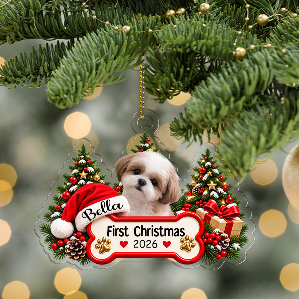 Custom Pet Photo My First Christmas 2026 Acrylic Ornament
