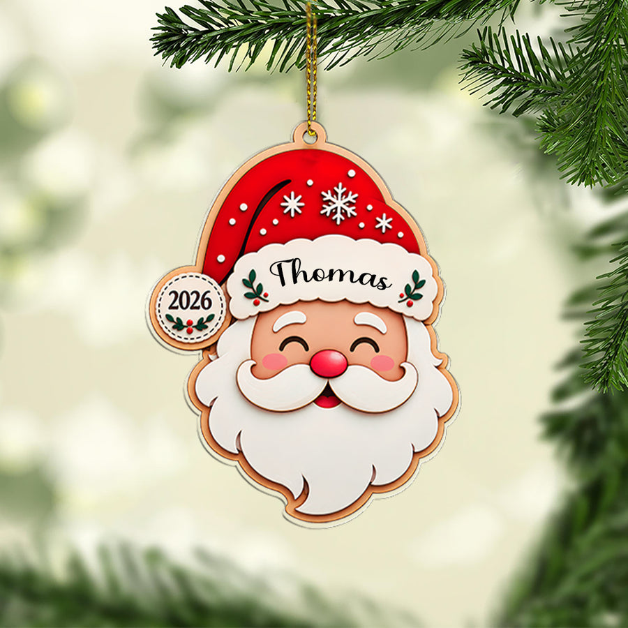 Personalized Santa Ornament, Custom Acrylic Christmas Decor with Child Name and Year