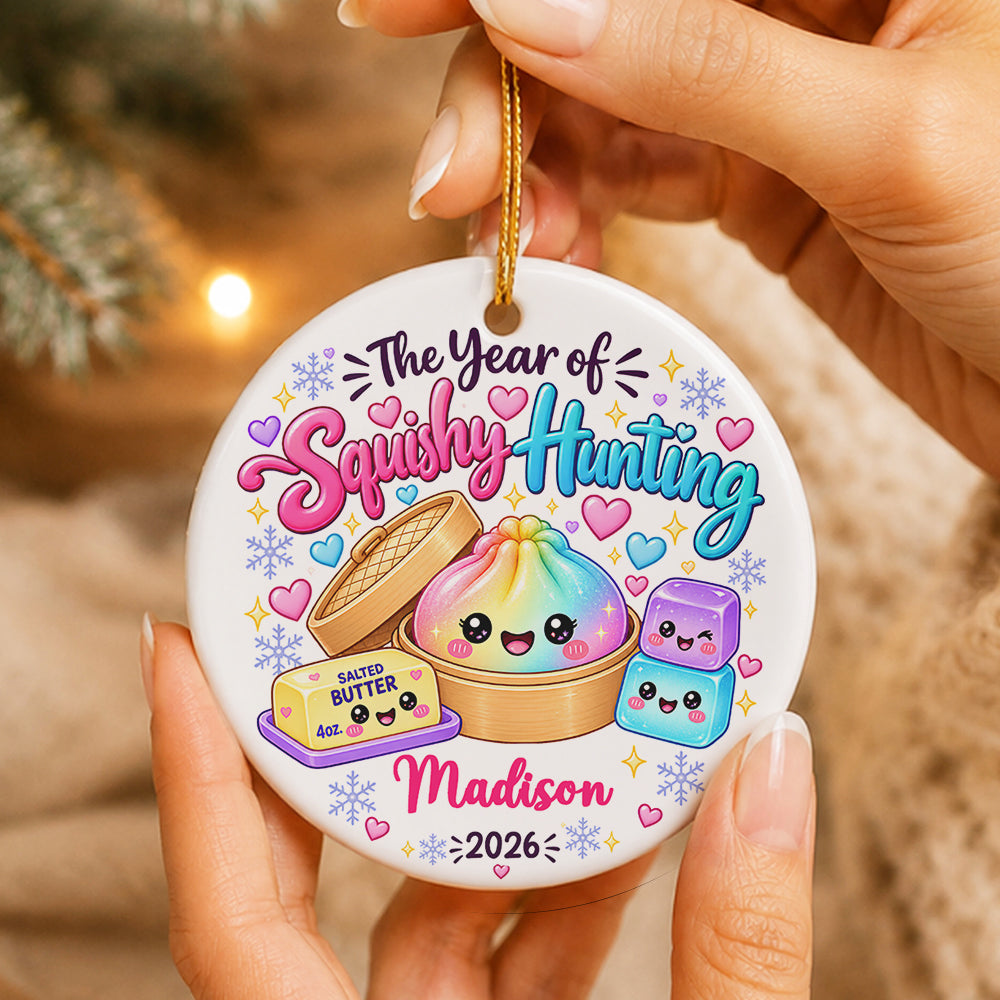 Personalized Squishy Christmas Ornament 2026, Kids Name Dumpling Ornament, Year of Squishy Hunting Keepsake