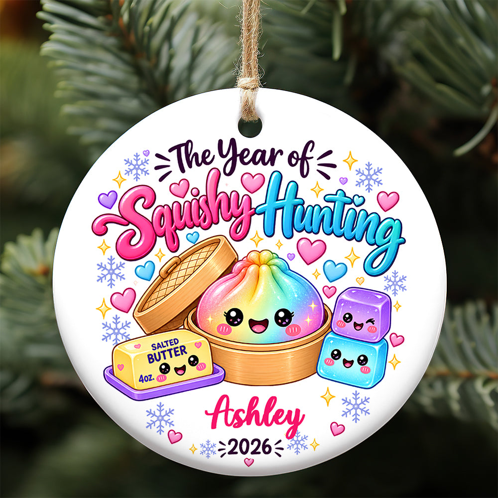 Personalized Squishy Christmas Ornament 2026, Kids Name Dumpling Ornament, Year of Squishy Hunting Keepsake