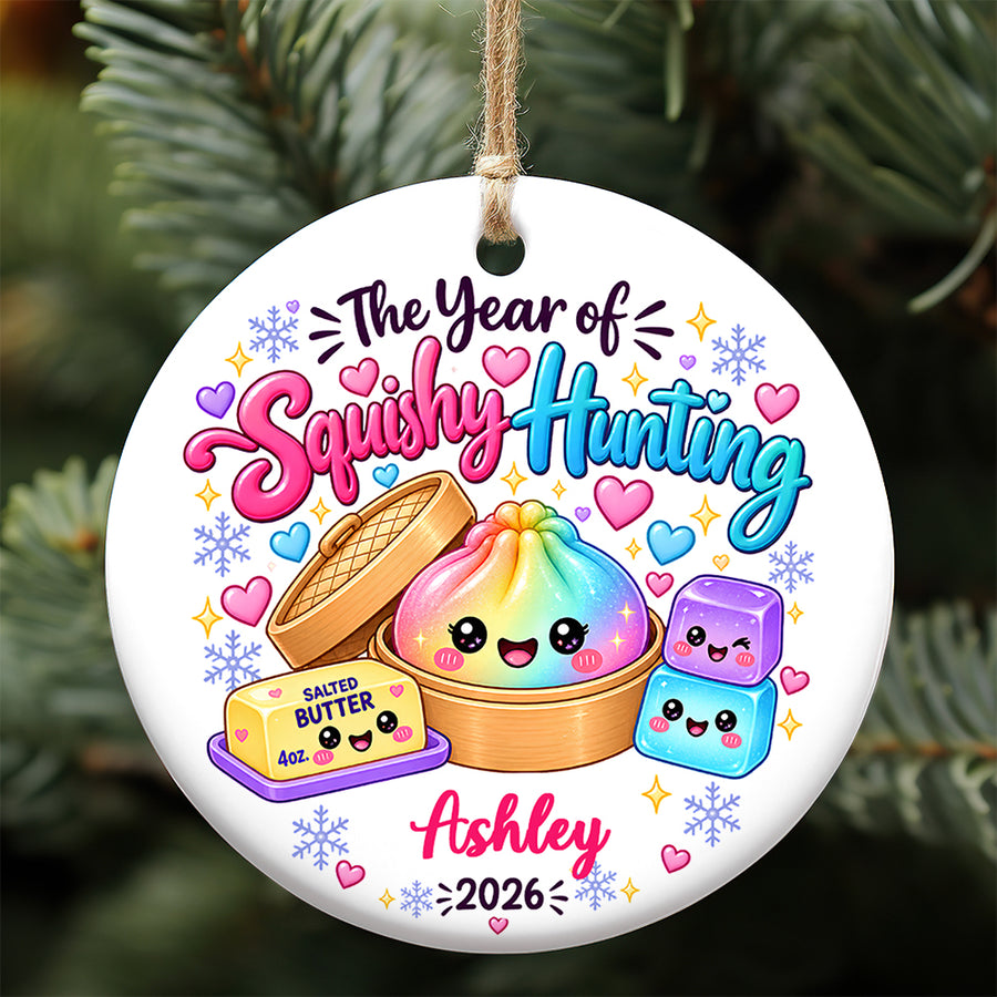 Personalized Squishy Christmas Ornament 2026, Kids Name Dumpling Ornament, Year of Squishy Hunting Keepsake