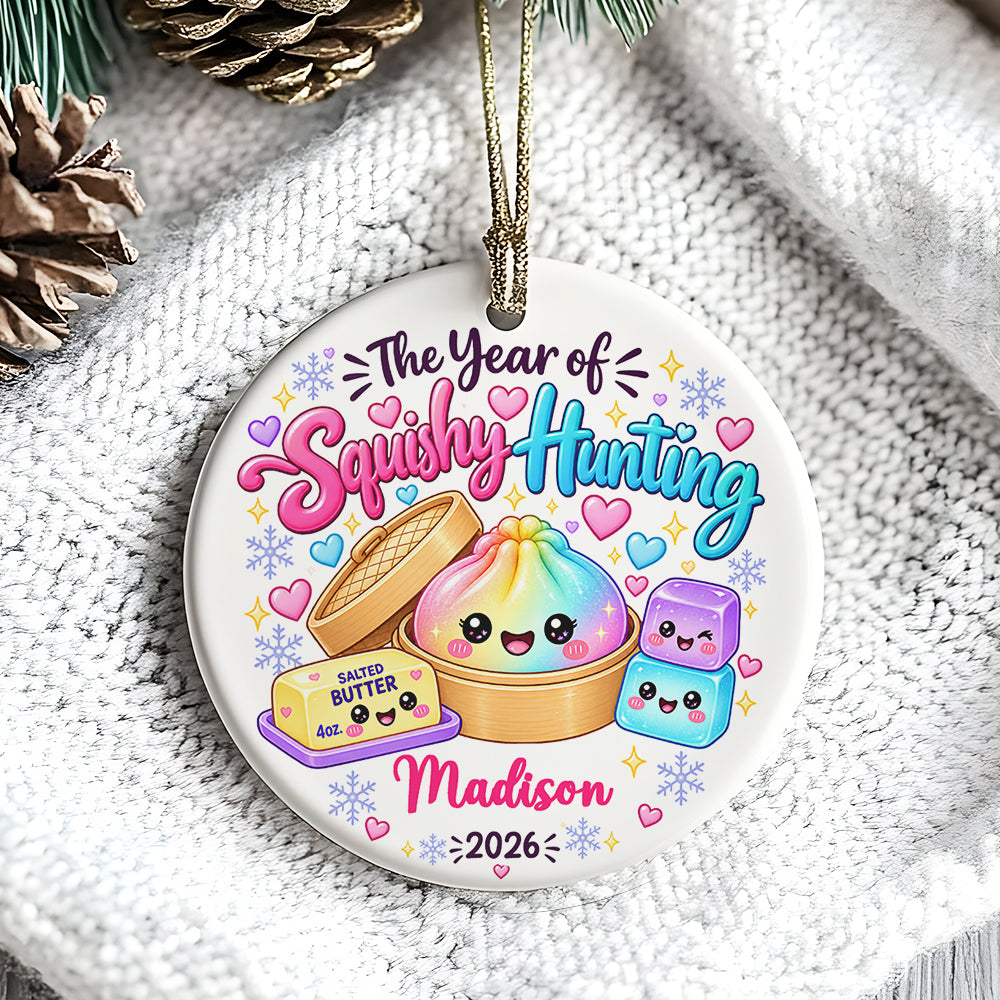 Personalized Squishy Christmas Ornament 2026, Kids Name Dumpling Ornament, Year of Squishy Hunting Keepsake
