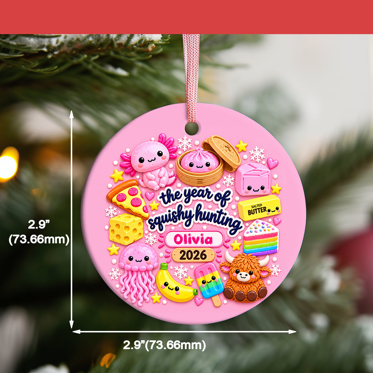 Personalized Squishy Hunting Christmas Ornament 2026, Kawaii Squishies Decor, Kids Christmas, Cute Squishy Ornament,Viral Toy Collector Gift