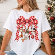 Christmas Bow Ornament Shirt, Red Gingham Bow Graphic Tee, Vintage Christmas T-Shirt, Cute Holiday Gift for Women