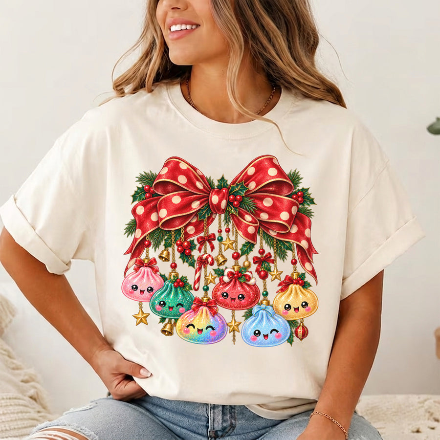 Christmas Dumpling Shirt, Preppy Bow Christmas T-Shirt, Squishy Lover Tee, Funny Holiday Graphic Shirt, Christmas Gift for Her (Copy)