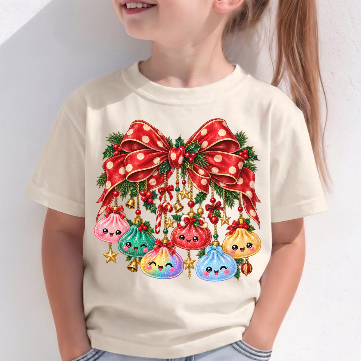 Christmas Dumpling Shirt, Preppy Bow Christmas T-Shirt, Squishy Lover Tee, Funny Holiday Graphic Shirt, Christmas Gift for Her (Copy)