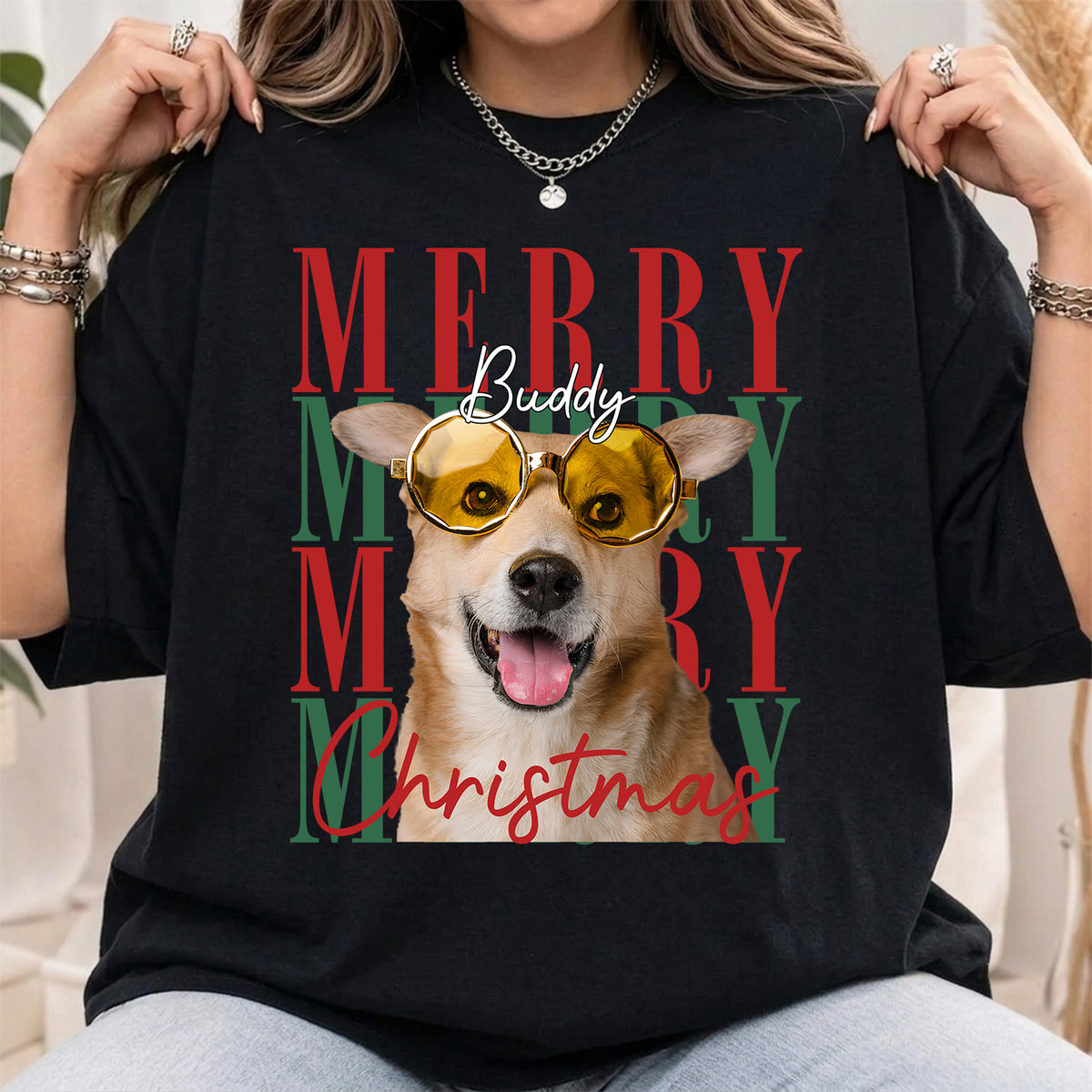 Custom Pet Christmas Shirt, Personalized Dog Face Portrait Tee, Dog Lover Gift, Custom Photo Pet Shirt