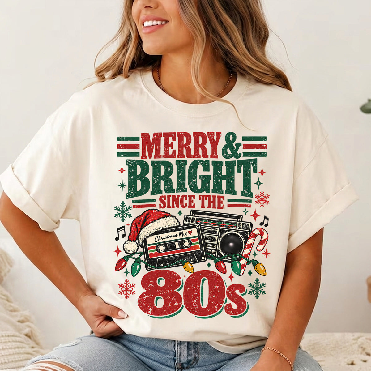 Merry & Bright Since 80s Christmas Shirt, Christmas Sweater, Retro Christmas Shirt
