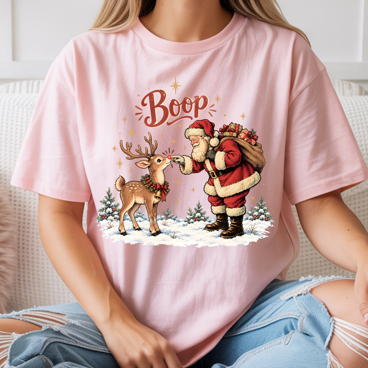 Vintage Santa Reindeer Boop Christmas Shirt, Christmas Sweater, Cute Christmas Sweater