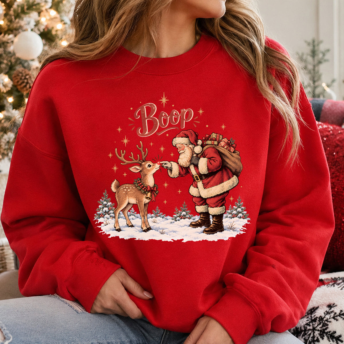 Vintage Santa Reindeer Boop Christmas Shirt, Christmas Sweater, Cute Christmas Sweater