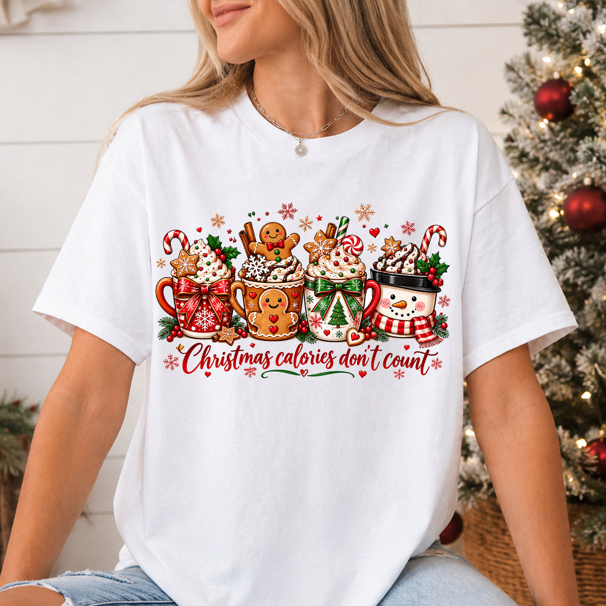 Christmas Calories Don't Count T-Shirt, Funny Christmas Shirt, Cute Holiday Treats Crewneck