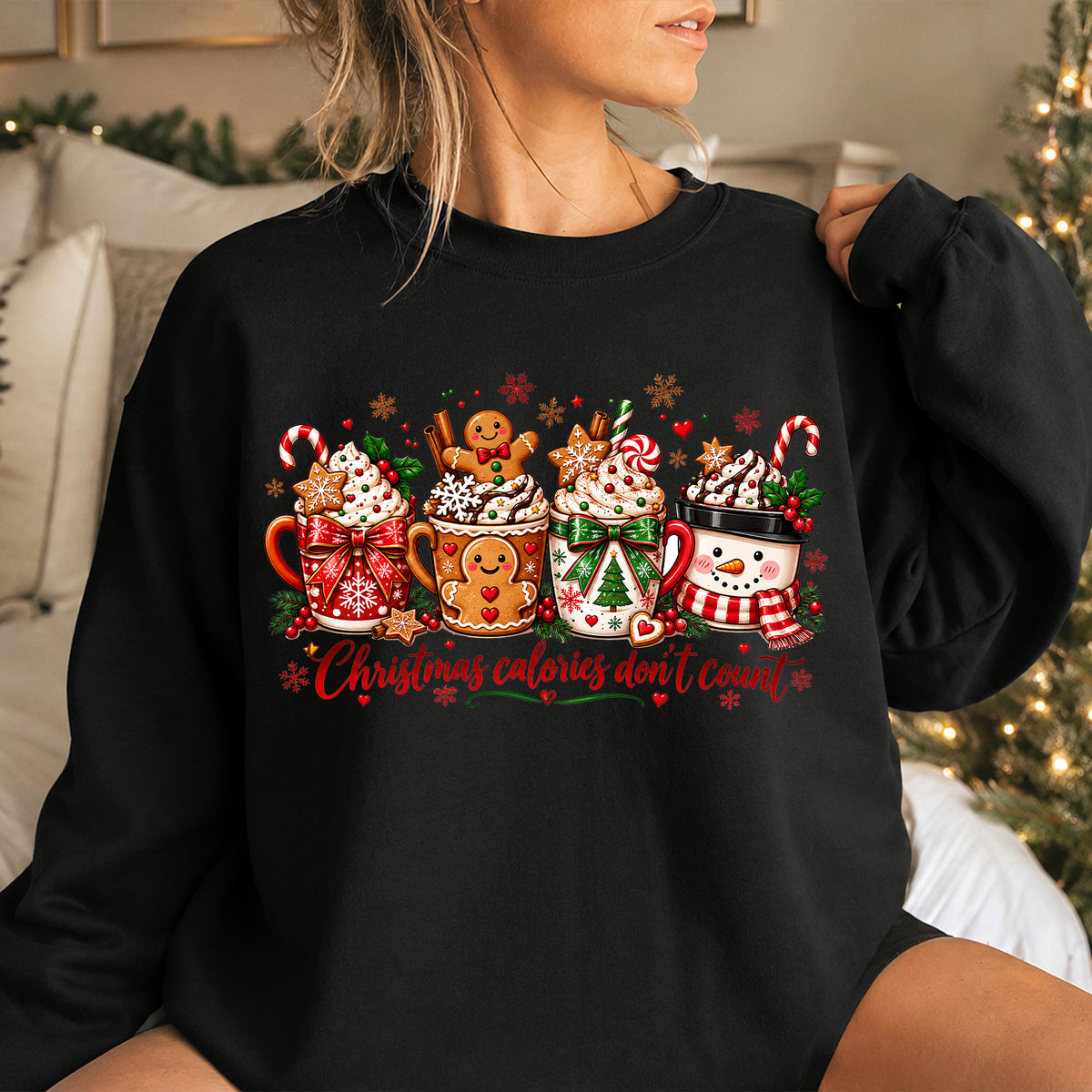 Christmas Calories Don't Count T-Shirt, Funny Christmas Shirt, Cute Holiday Treats Crewneck