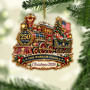 Personalized 250th Anniversary Christmas Train Ornament, Custom Family Acrylic Keepsake, America 1776–2026 Patriotic Gift