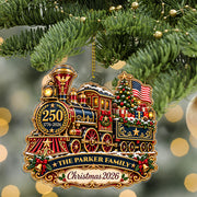 Personalized 250th Anniversary Christmas Train Ornament, Custom Family Acrylic Keepsake, America 1776–2026 Patriotic Gift