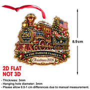 Personalized 250th Anniversary Christmas Train Ornament, Custom Family Acrylic Keepsake, America 1776–2026 Patriotic Gift