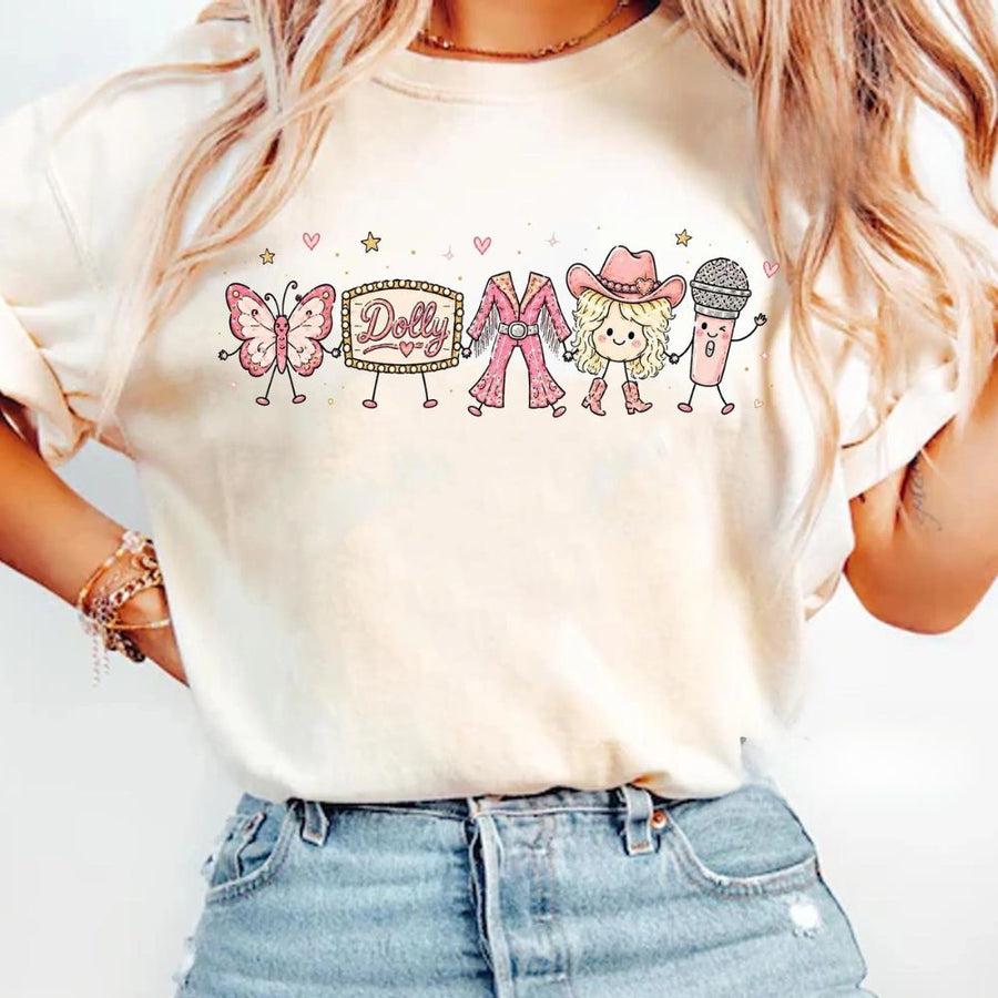 Cute Doodles Dolly Comfort Colors Shirt, Country Music Cowgirl Shirt, Butterfly Dolly Tribute T-Shirt