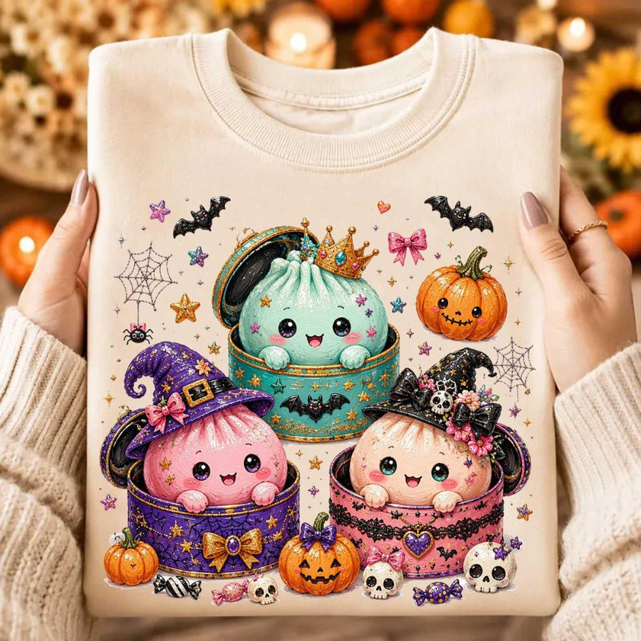 Kawaii Cute Halloween Dumpling Shirt, Halloween Pumpkin Shirt, Glitter Spooky Dumplings Shirt