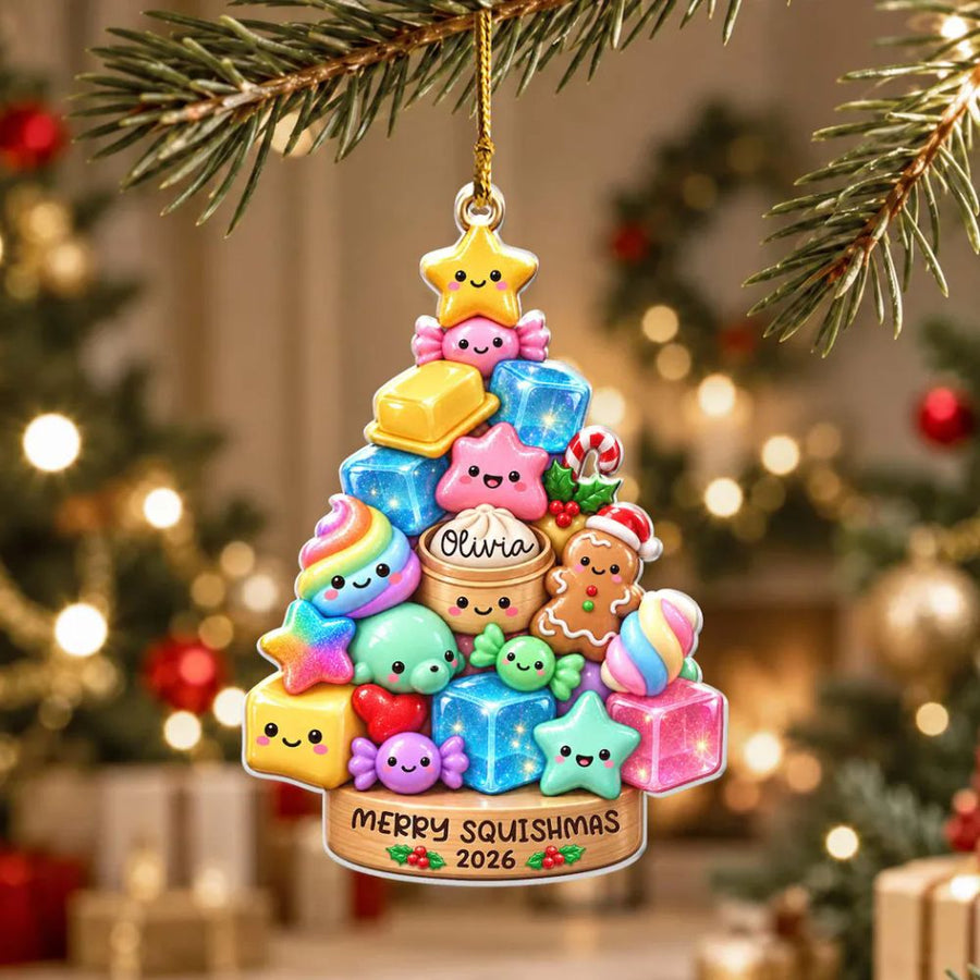 Personalized Glitter Dumpling Christmas Tree Ornament, Squishy Ornament, Custom Name Squishy Ornament