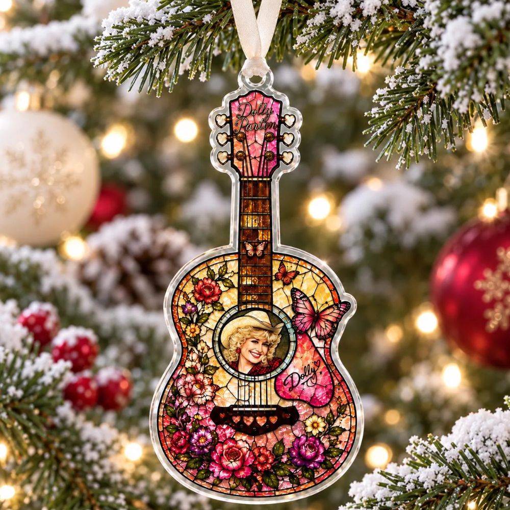 Dolly Parton Guitar Acrylic Ornament, Dolly Pink Guitar Ornament, Butterfly Western Tree Decor