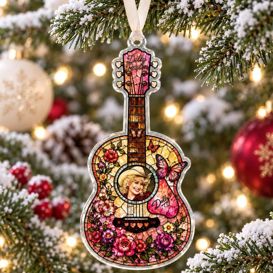 Dolly Parton Guitar Acrylic Ornament, Dolly Pink Guitar Ornament, Butterfly Western Tree Decor