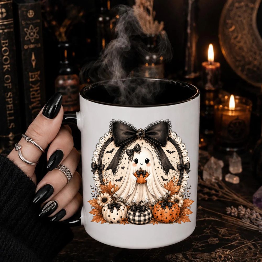 Vintage Halloween Ghost Mug, Halloween Ceramic Mug, Spooky Season Coffee Cup, Fall Halloween Gift