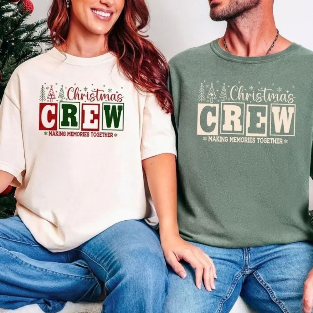 Personalized Christmas Crew Shirts, Retro Matching Family Comfort Colors Shirt, Family Reunion Shirts Xmas