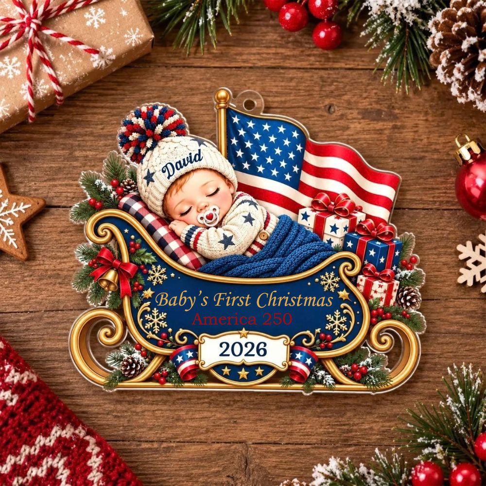 Personalized First Christmas 2026 Ornament, 250th America Anniversary Ornament, New Baby Ornament