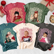 Custom Vintage Photo Christmas Comfort Shirt, Personalized Name Matching Family Party Shirts