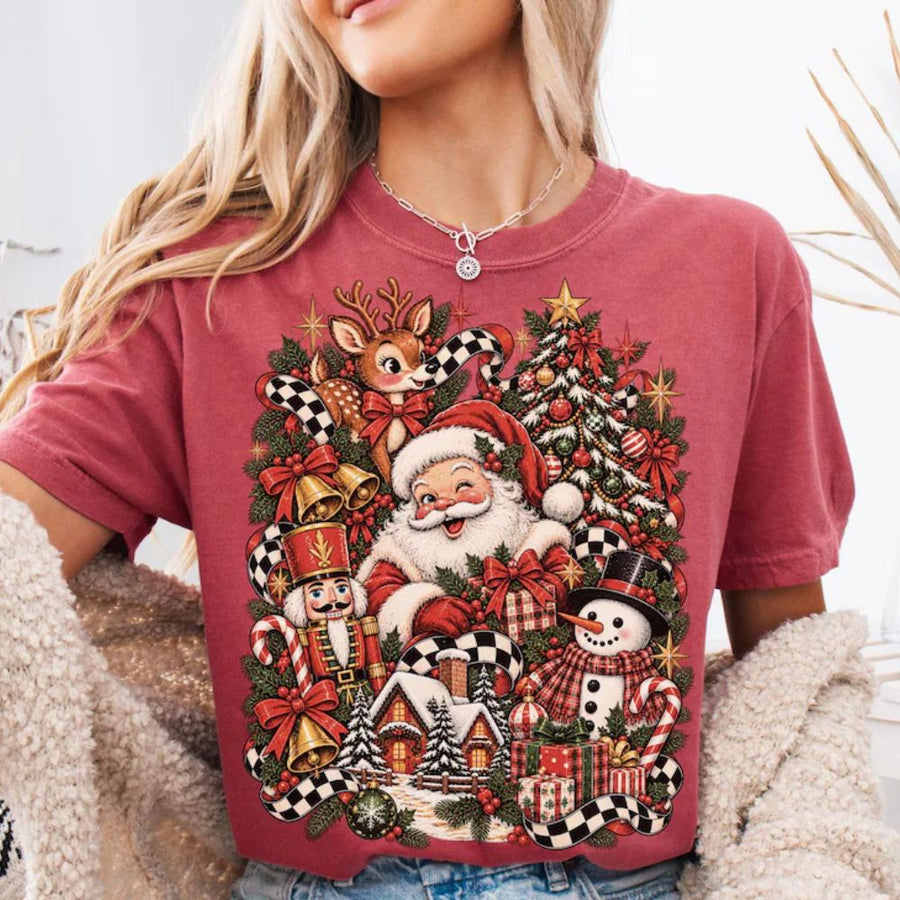 Retro Christmas Comfort Colors Shirt, Reindeer Holiday Snowman Tshirt, Vintage Santa Christmas Tee Cute Xmas Season