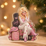Dolly Parton Christmas Ornament, Dolly Parton Acrylic Ornament, Pink Cowgirl Ornament