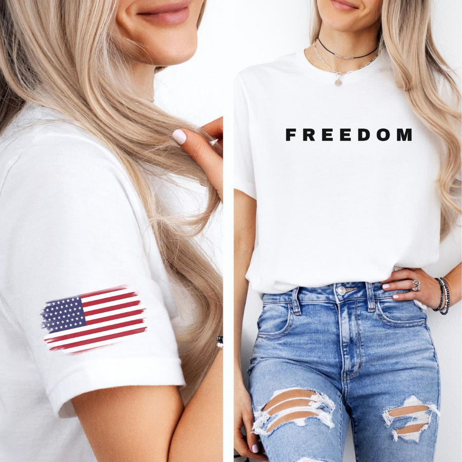 Charlie Kirk Freedom Shirt, American Flag, Charlie Kirk Memorial Right Sleeve Imprint Shirt
