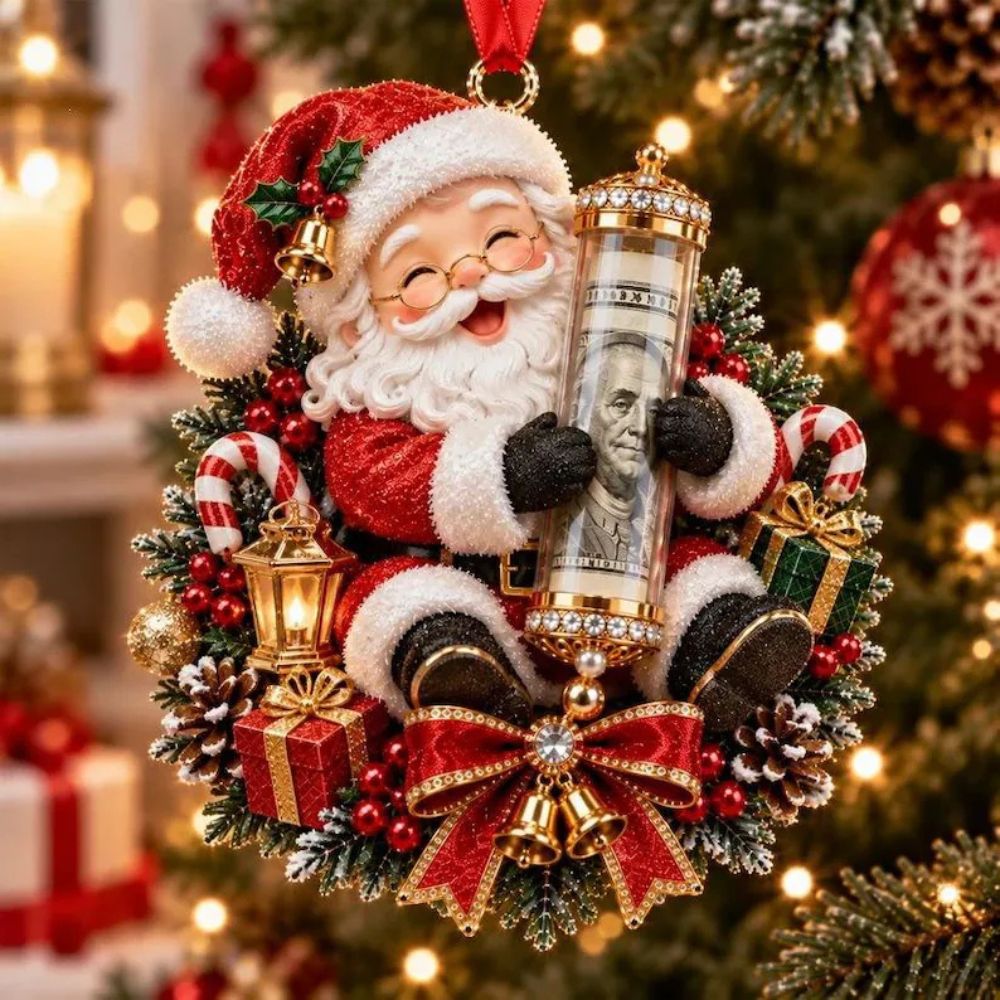 Christmas Cute Animal Cash Gift Ornament, Clear Acrylic Money Holder, Xmas Tree Hanging Decoration For Family