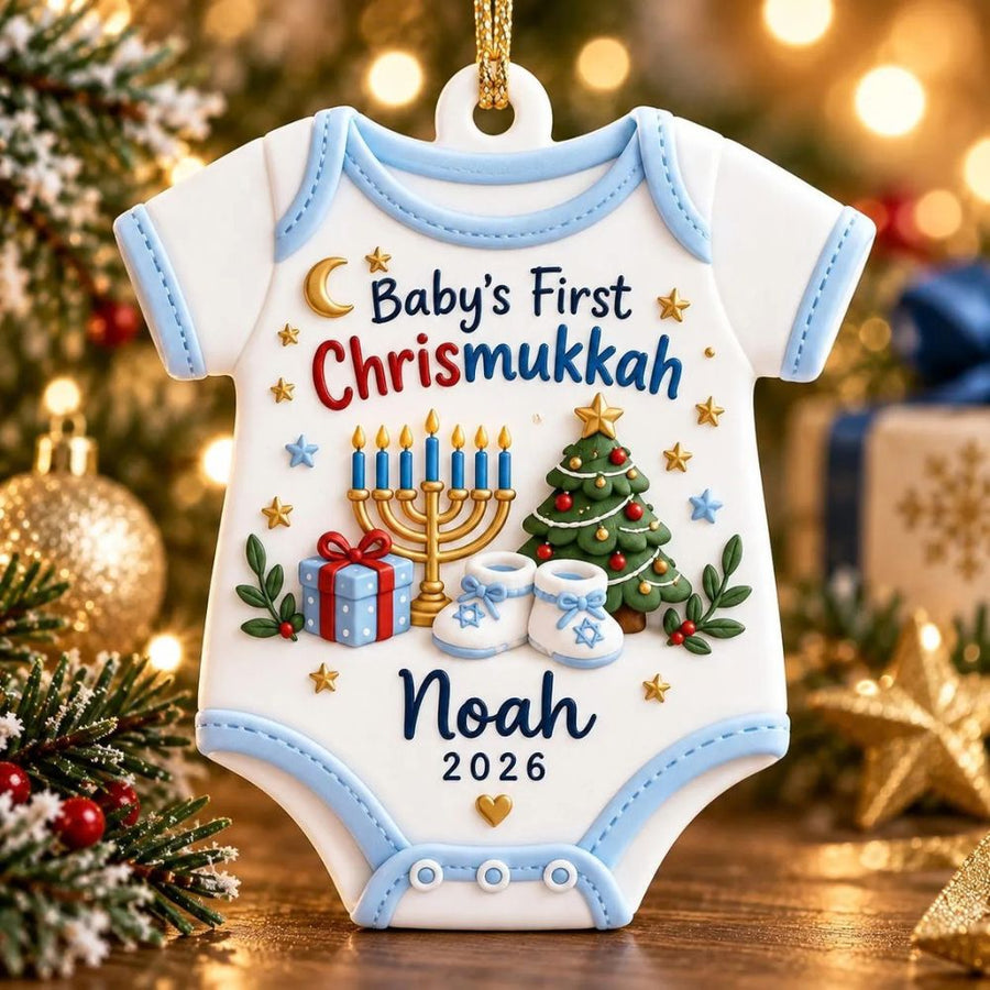 Baby’s First Chrismukkah Ornament, Personalized Acrylic Ornament, Hanukkah Baby Gift